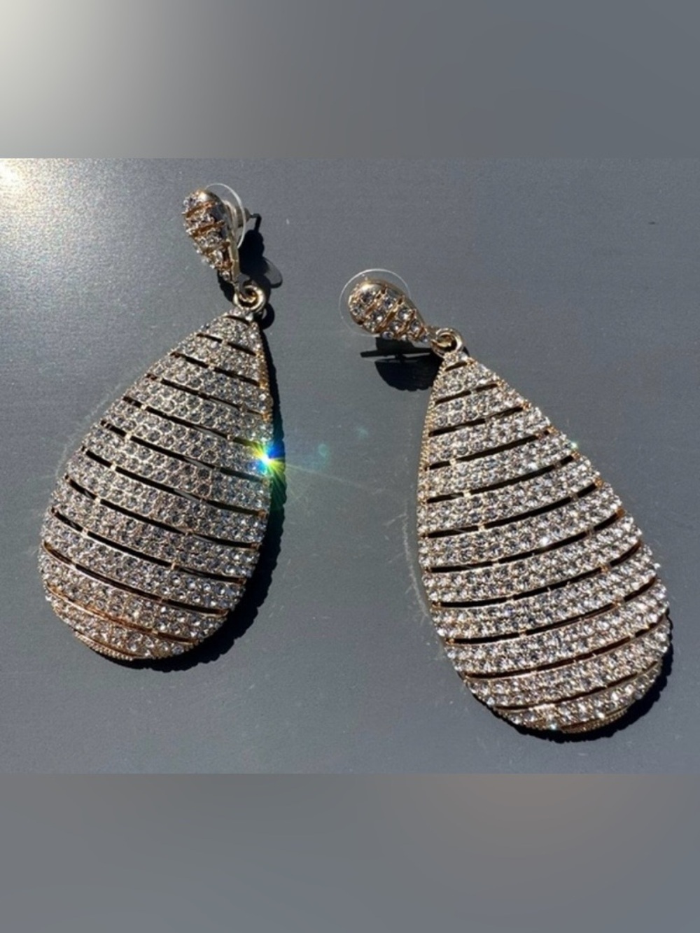 Gold color Crystal Teardrop Pavé Earrings